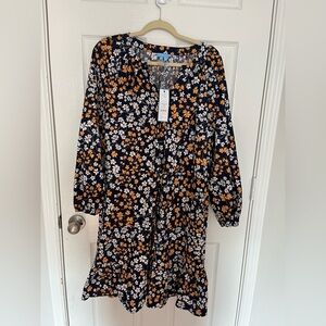 NWT Draper James Navy Lucinda Popover Dress in Fall Field Flowers size XL